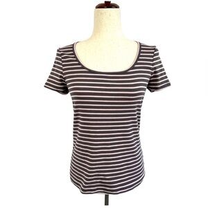 Boden Short Sleeve Scoop Neck Knit Top. Pink and Grey. Size 8. #614